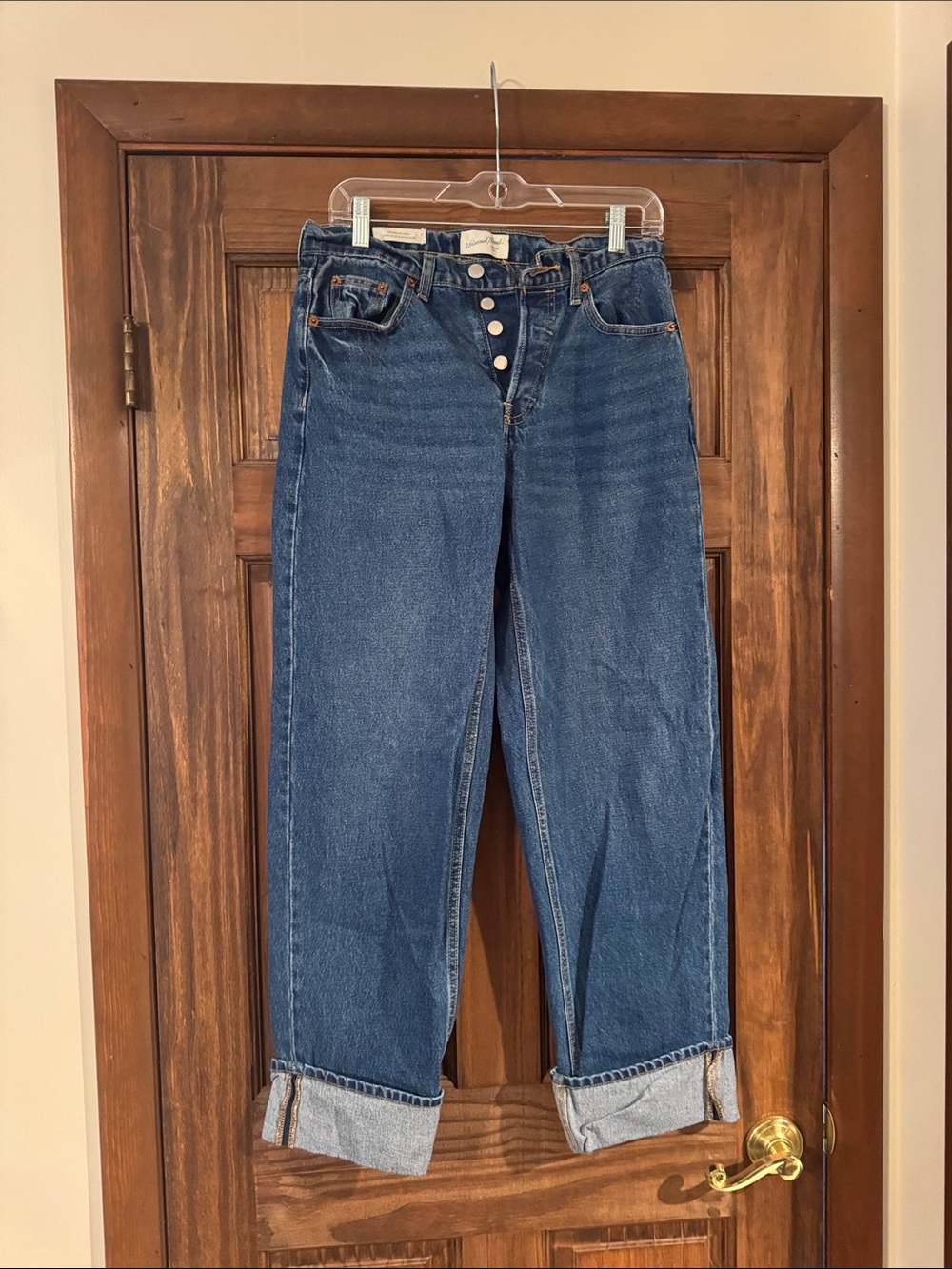 Universal Thread Women's Button-Fly Boyfriend Jeans in Dark Blue Denim